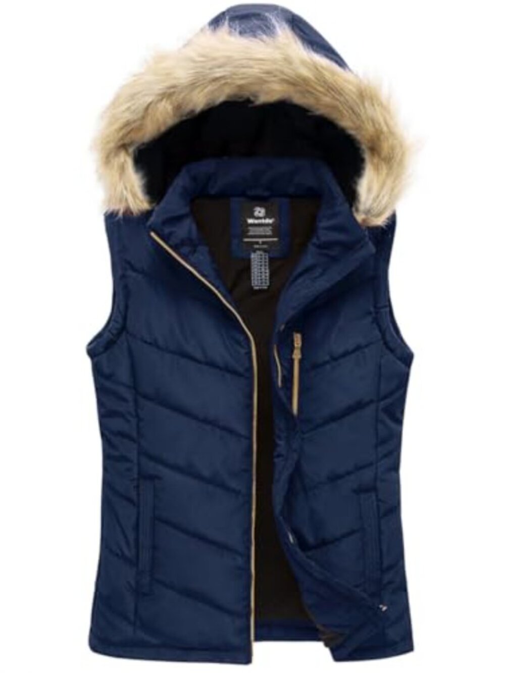 Quilted Puffer Vest Faux Fur Hooded Sleeveless Winter Warm Zip Up